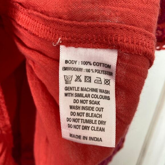 M.A.B.E. NWT Mina Embroidered Mini Tiered Skirt Coral 100% Cotton Boho Chic sz L - Picture 7 of 10